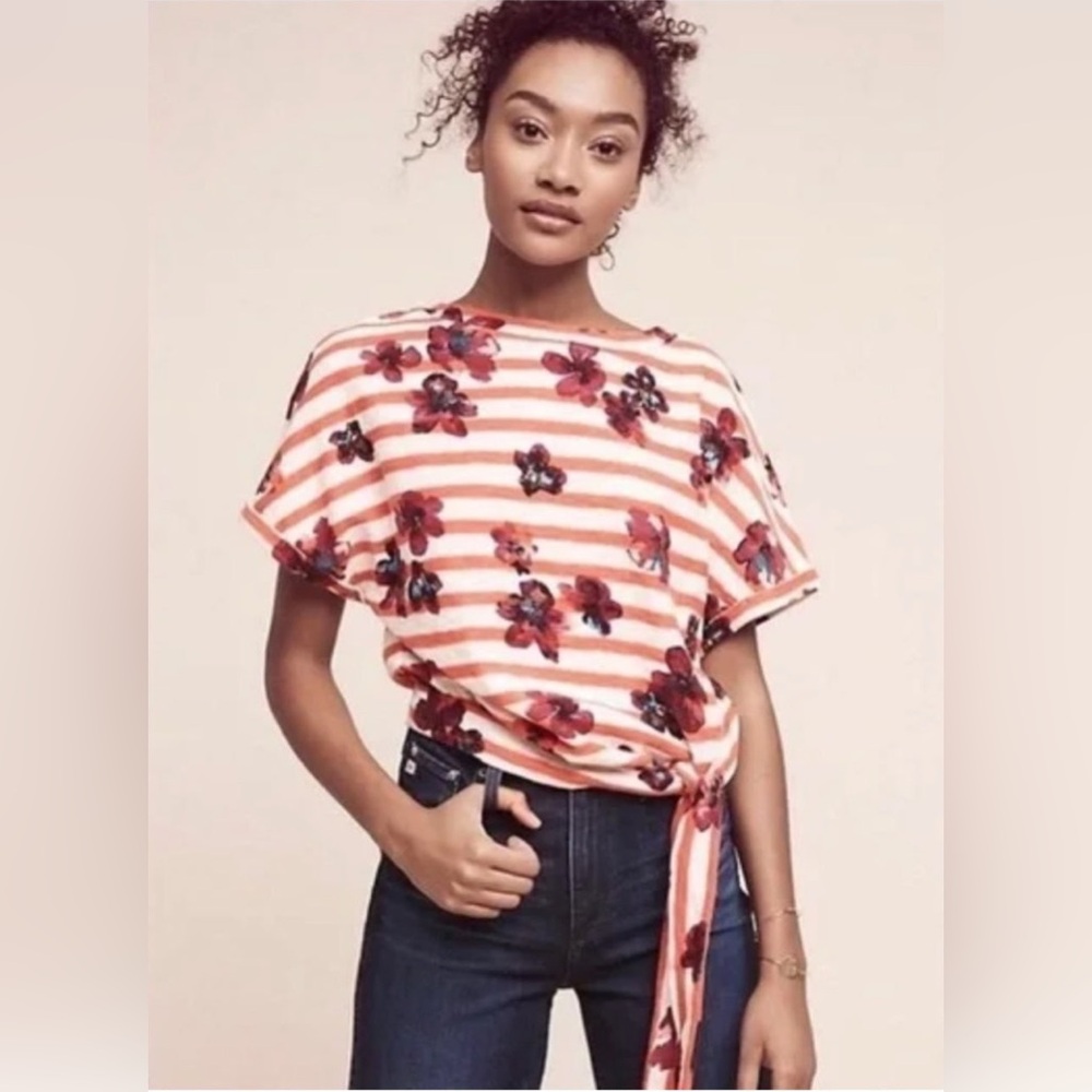 ANTHROPOLOGIE Postmark striped floral tie TOP TEE